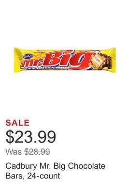 Costco Cadbury mr. big chocolate bars, 24-count offer