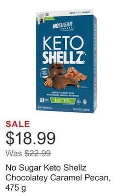Costco No sugar keto shellz chocolatey caramel pecan, 475 g offer