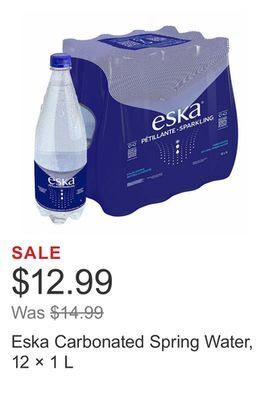 Costco Eska carbonated spring water, 12 × 1 l offer