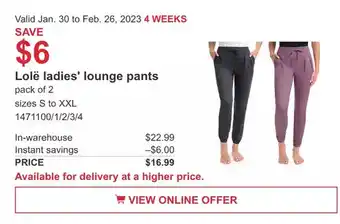 Costco Lole ladies' lounge pants offer
