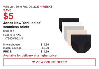 Costco Jones new york ladies' seamless briefs offer