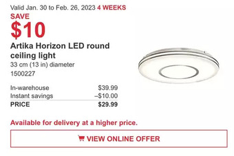 Costco Artika horizon led round ceiling light offer