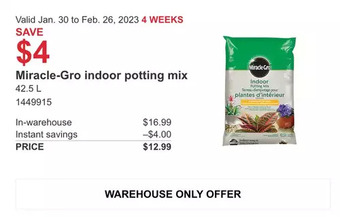 Costco Miracle-gro indoor potting mix offer