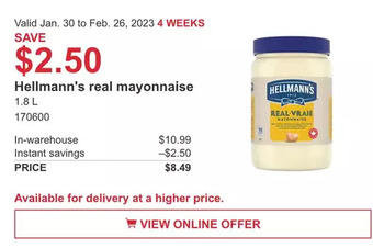 Costco Hellmann's real mayonnaise offer