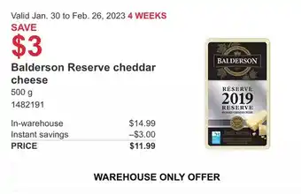 Costco Balderson reserve cheddar cheese offer