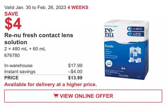 Costco Re-nu fresh contact lens solution offer