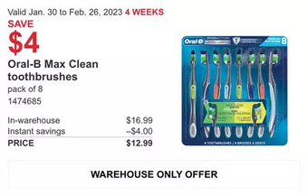 Costco Oral-b max clean toothbrushes offer