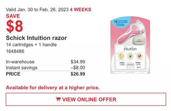 Costco Schick intuition razor offer