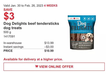 Costco Dog delights beef tendersticks dog treats offer