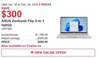 Costco Asus zenbook flip 2-in-1 laptop offer