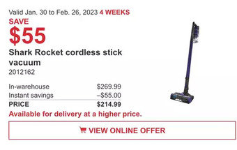 Costco Shark rocket cordless stick vacuum offer