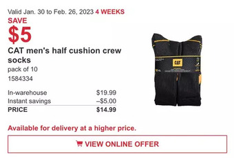 Costco Cat men's half cushion crew socks offer