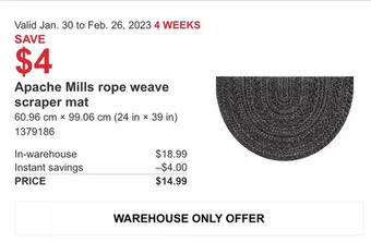 Costco Apache mills rope weave scraper mat offer