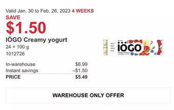 Costco Iogo creamy yogurt offer