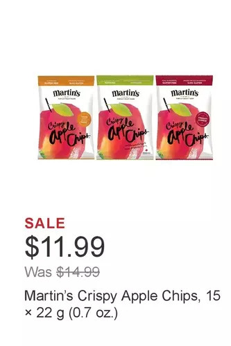Costco Martin’s crispy apple chips, 15 × 22 g (0.7 oz.) offer