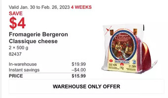 Costco Fromagerie bergeron classique cheese offer