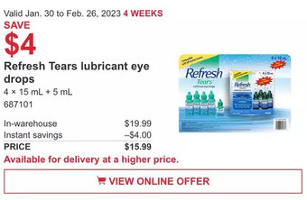 Costco Refresh tears lubricant eye drops offer