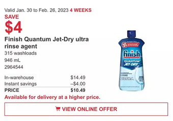 Costco Finish quantum jet-dry ultra rinse agent offer