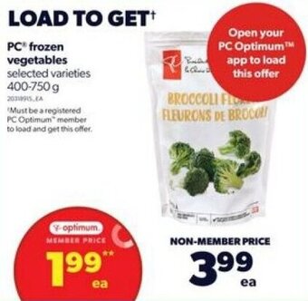 Real Canadian Superstore PC Frozen Vegetables 400-750 g offer
