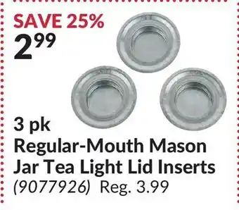 Princess Auto 3 pk regular-mouth mason jar tea light lid inserts offer