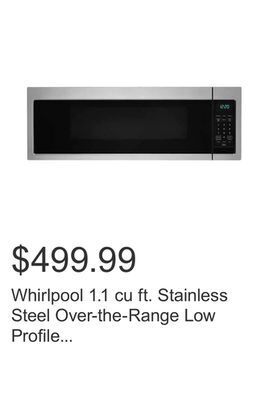 Costco Whirlpool 1.1 cu ft. stainless steel over-the-range low profile microwave hood combination - 360 cfm offer