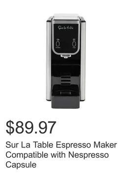 Costco Sur la table espresso maker compatible with nespresso capsule offer