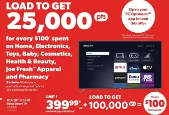 Real Canadian Superstore Rca 58'' uhd roku smart tv offer