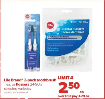 Real Canadian Superstore Life brand 2-pack toothbrush or flossers offer