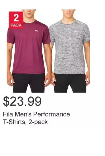 Costco Fila men’s performance t-shirts, 2-pack offer