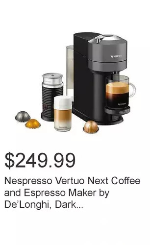 Costco Nespresso vertuo next coffee and espresso maker by de’longhi, dark gray with aeroccino milk frother offer