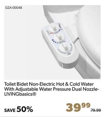 Shopper+ Toilet bidet non-electric hot & cold water with adjustable water pressure dual nozzle- livingbasics offer