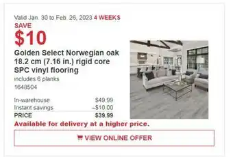 Costco Golden select norwegian oak 18.2 cm (7.16 in) rigid core spc vinyl flooring offer