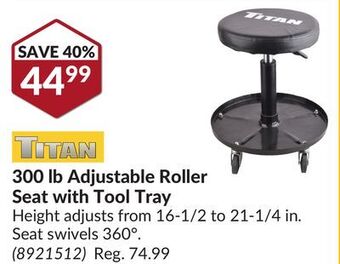 Princess Auto 300 lb adjustable roller seat with tool tray offer