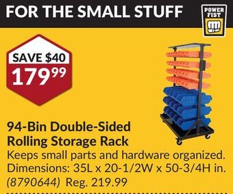 Princess Auto 94-bin double-sided rolling storage rack offer