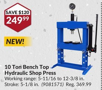 Princess Auto 10 ton bench top hydraulic shop press offer