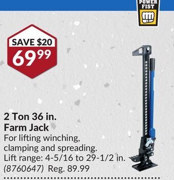 Princess Auto 2 ton 36 in. farm jack offer