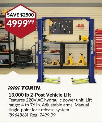 Princess Auto 13, 000 lb 2-post vehicle lift offer