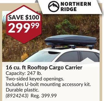 Princess Auto 16 cu. ft rooftop cargo carrier offer