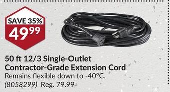 Princess Auto 50 12/3 single-outlet contractor-grade extension cord offer