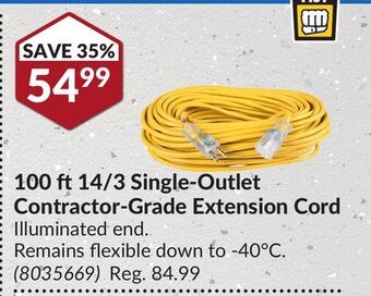Princess Auto 100 ft 14/3 single-outlet contractor-grade extension cord offer