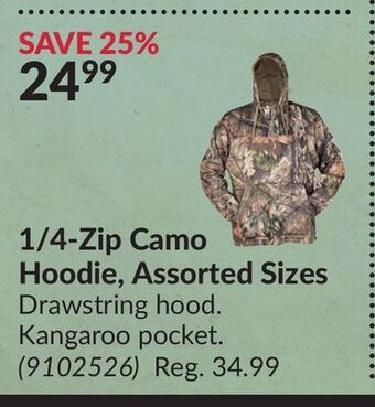 Princess Auto 1/4-zip camo hoodie, assorted sizes offer