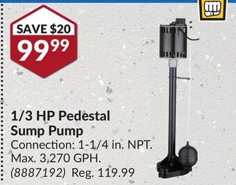 Princess Auto 1/3 hp pedestal sump pump offer