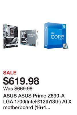 Newegg Asus prime z690-a lga 1700(intel®12th13th) atx motherboard (16+1 drmospcie 5.0ddr54x m.2 intel® 2.5 gb lanusb 3.2 gen 2 front offer