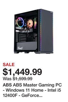 Newegg Abs master gaming pc - windows 11 home - intel i5 12400f - geforce rtx 3060 - 16gb (2x8gb) ddr4 3200mhz - 1tb m.2 nvme ssd offer