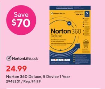 Staples Norton 360 deluxe 5 device 1 year offer