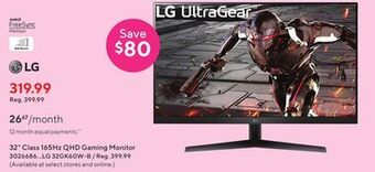 Staples Lg 32" class 165hz qhd gaming monitor offer