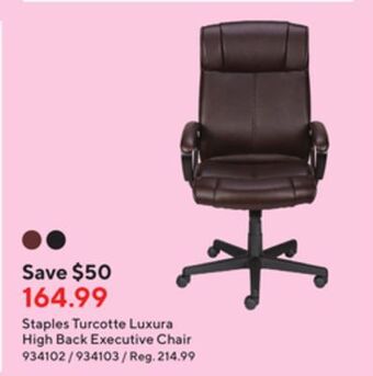 Staples Staples turcotte luxura high back executive chair offer