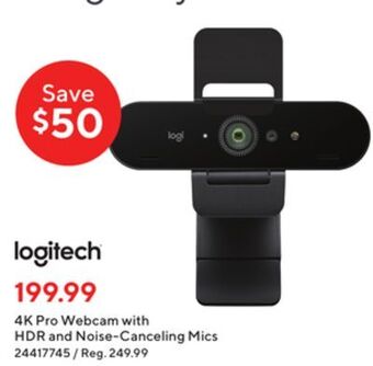 Staples Logitech 4k pro webcam with hdr and noise-canceling mics offer