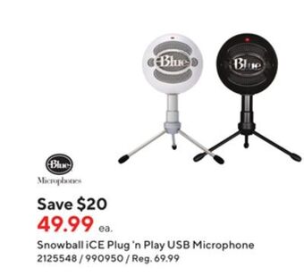 Staples Blue snowball ice plug 'n play usb microphone offer