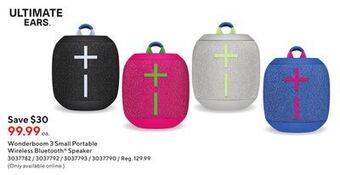 Staples Ultimate ears wonderboom 3 small portable wireless bluetooth speaker offer